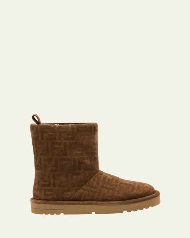 Shearling-Lined FF Embossed Leather Ski Boots